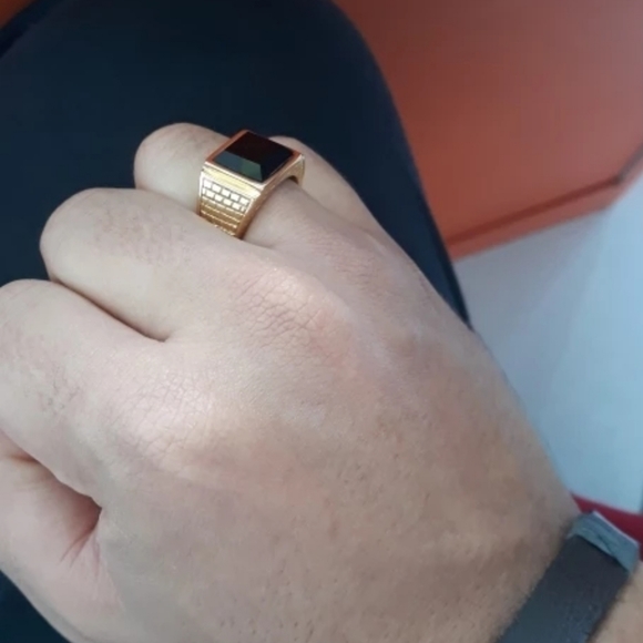Gold Plated Black stone Men Ring - Picture 5 of 7